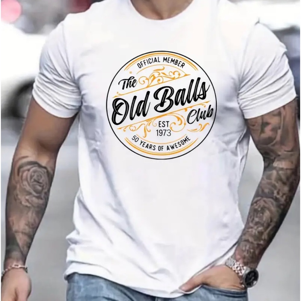 💙💙 Old Balls Club Pattern Print Men's T-shirt, Graphic Tee Men's Summer blue
